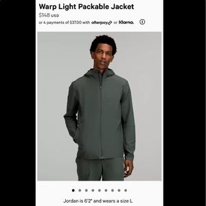 Mens Lululemon warp light packable jacket.